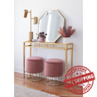 Lumisource OT-CANARY AUVPK Canary Contemporary/Glam Ottoman in Gold Metal and Pink Velvet